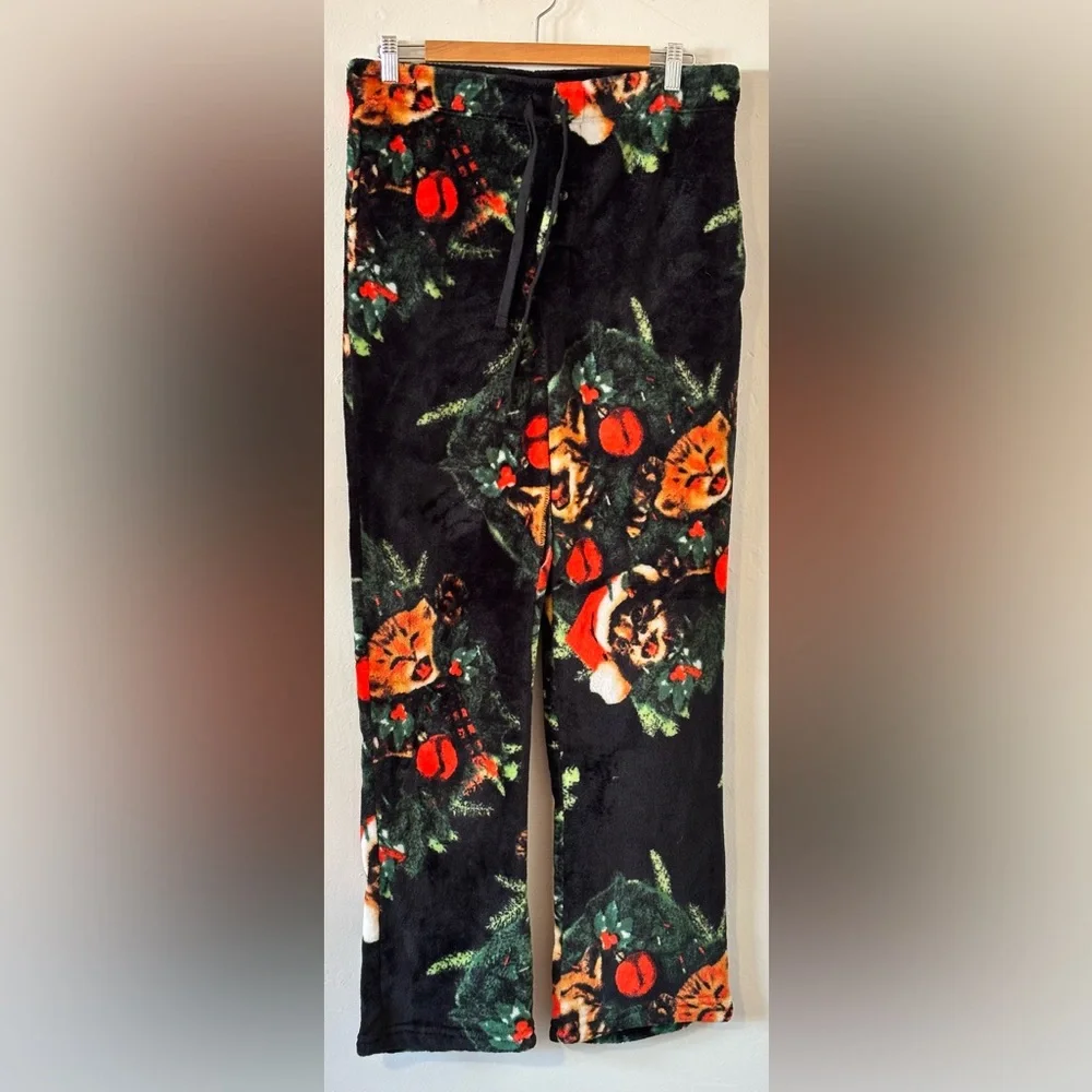 🌸 Mad Engine Christmas Cat Pajama Black Lounge Pants Women’s Medium